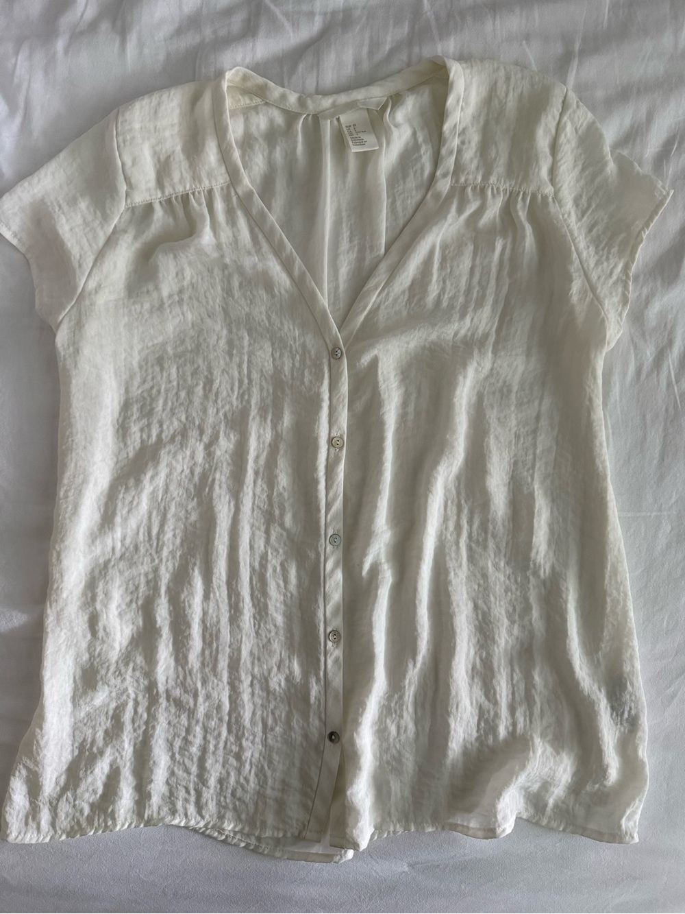H&M Cream Short-Sleeve Button-Down Blouse